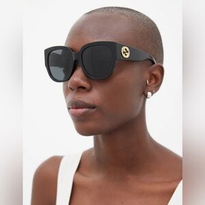 Gucci GG0142SA BLACK GOLD OVERSIZED FRAMES Women's Sunglasses Authentic